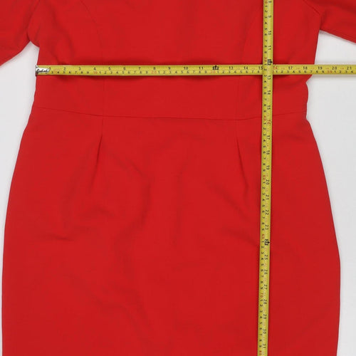 Bruce Oldfield Women Red UK 16 Sheath Knee Dress Collared Long Sleeve