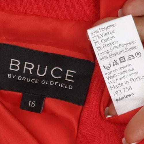 Bruce Oldfield Women Red UK 16 Sheath Knee Dress Collared Long Sleeve