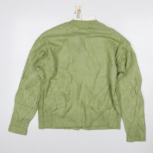 M&S Women Green Size S Cable Knit Button Cardigan