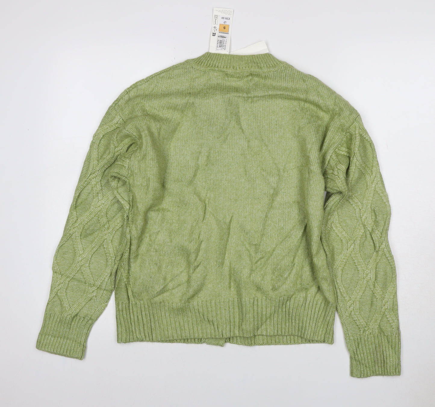 M&S Women Green Size S Cable Knit Button Cardigan