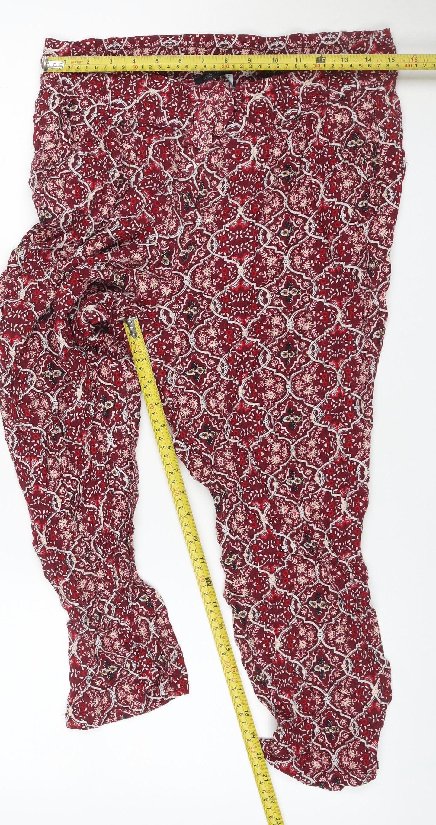 Marks and Spencer Womens Red UK 12 Viscose Harem Trousers