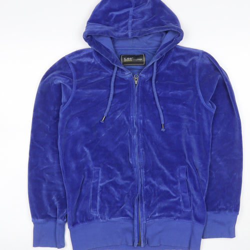 Lee Women Blue L Velour Full Zip Hooded Hoodie Pockets