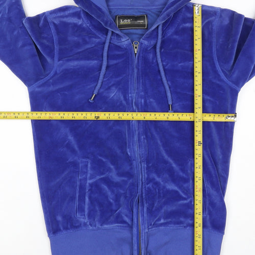 Lee Women Blue L Velour Full Zip Hooded Hoodie Pockets