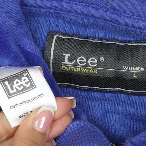 Lee Women Blue L Velour Full Zip Hooded Hoodie Pockets