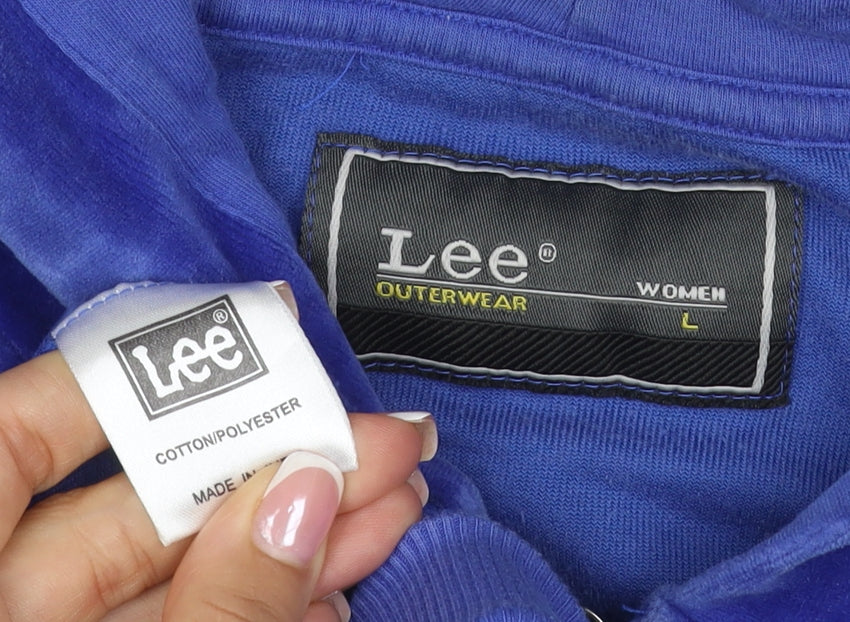 Lee Women Blue L Velour Full Zip Hooded Hoodie Pockets