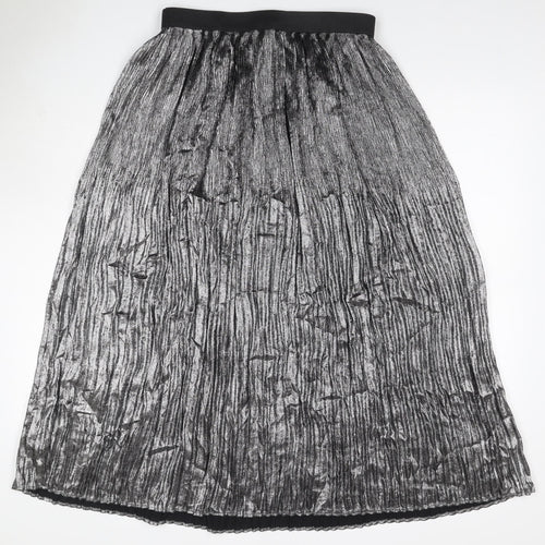 Marks and Spencer Women Silver UK 12 Petite Midi Tulip Pleated Skirt
