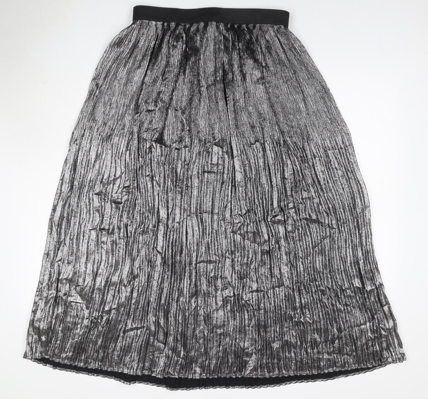 Marks and Spencer Women Silver UK 12 Petite Midi Tulip Pleated Skirt