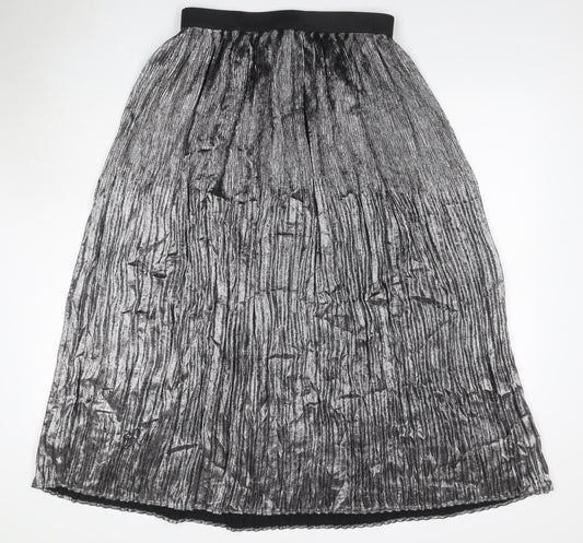 Marks and Spencer Women Silver UK 12 Petite Midi Tulip Pleated Skirt
