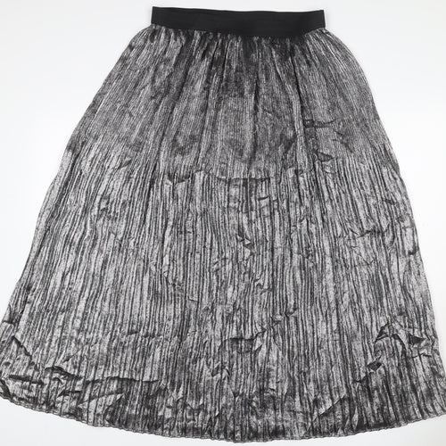 Marks and Spencer Women Silver UK 12 Petite Midi Tulip Pleated Skirt
