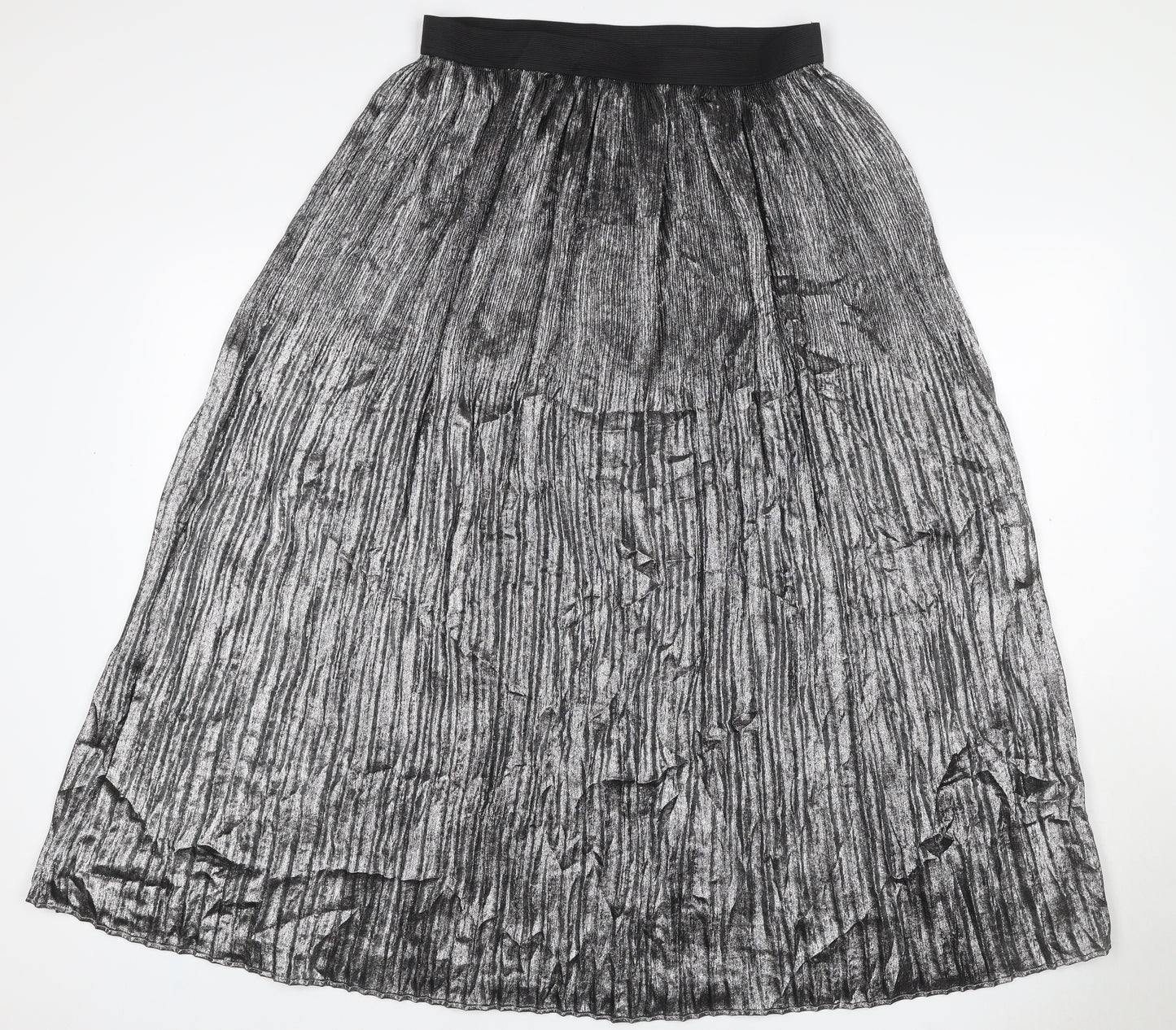 Marks and Spencer Women Silver UK 12 Petite Midi Tulip Pleated Skirt