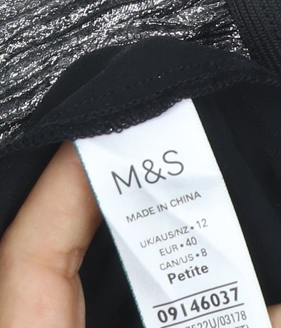 Marks and Spencer Women Silver UK 12 Petite Midi Tulip Pleated Skirt