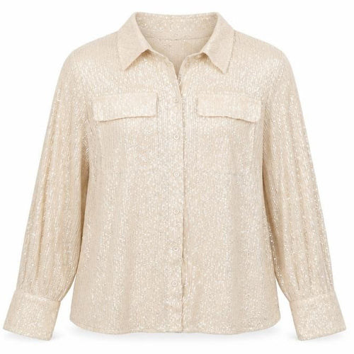 Marks and Spencer Women Beige UK 12 Sequin Collared Button-Up Shirt