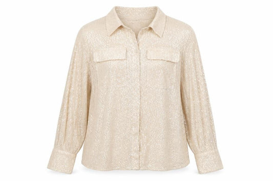 Marks and Spencer Women Beige UK 12 Sequin Collared Button-Up Shirt