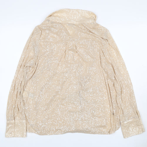 Marks and Spencer Women Beige UK 12 Sequin Collared Button-Up Shirt