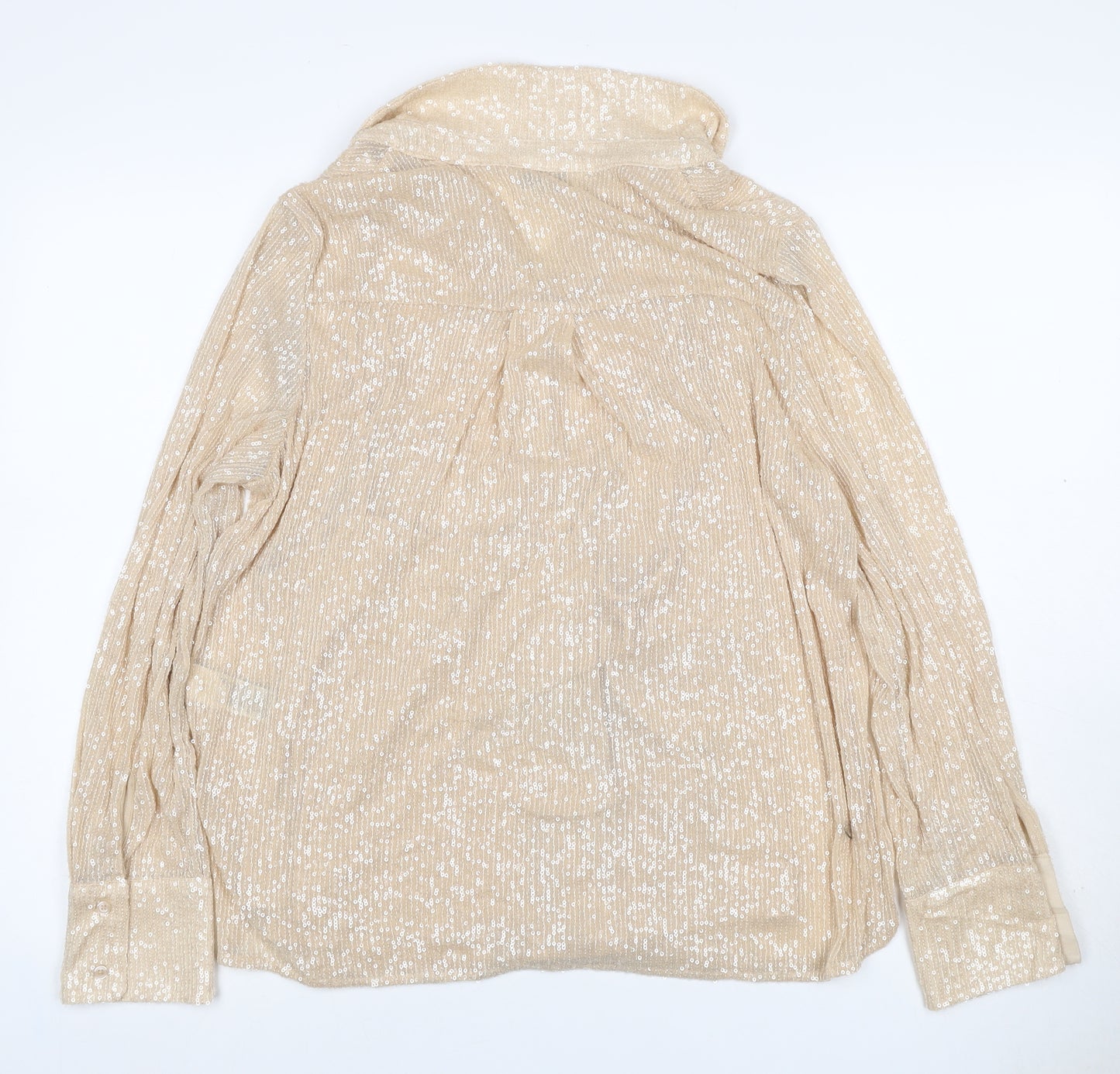 Marks and Spencer Women Beige UK 12 Sequin Collared Button-Up Shirt