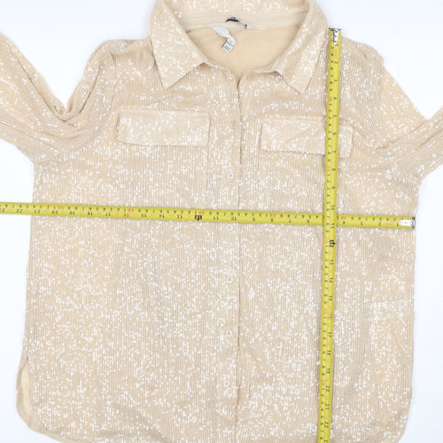 Marks and Spencer Women Beige UK 12 Sequin Collared Button-Up Shirt