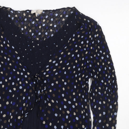 CC Women’s Blue L Polka Dot Chiffon Wrap Ruffle Sequin Blouse