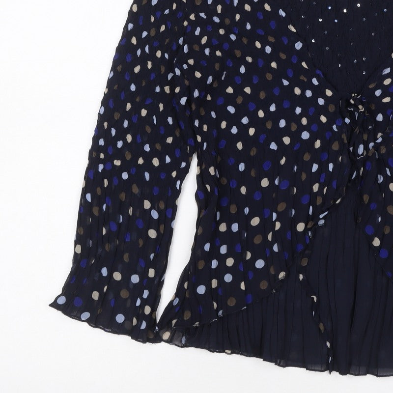 CC Women’s Blue L Polka Dot Chiffon Wrap Ruffle Sequin Blouse