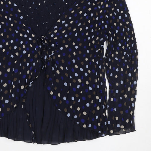 CC Women’s Blue L Polka Dot Chiffon Wrap Ruffle Sequin Blouse
