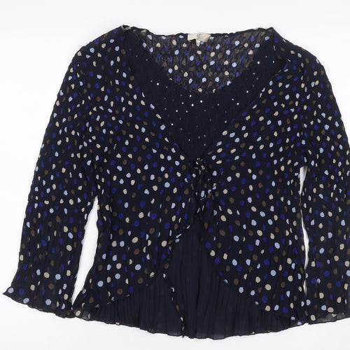 CC Women’s Blue L Polka Dot Chiffon Wrap Ruffle Sequin Blouse