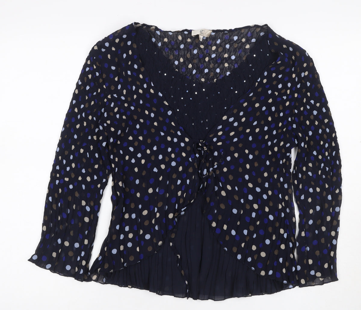 CC Women’s Blue L Polka Dot Chiffon Wrap Ruffle Sequin Blouse