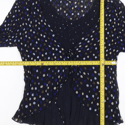 CC Women’s Blue L Polka Dot Chiffon Wrap Ruffle Sequin Blouse