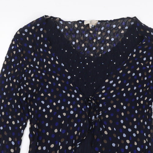 CC Women’s Blue L Polka Dot Chiffon Wrap Ruffle Sequin Blouse
