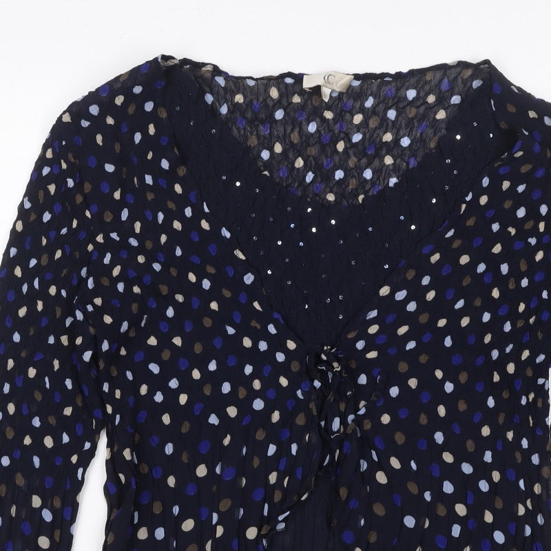 CC Women’s Blue L Polka Dot Chiffon Wrap Ruffle Sequin Blouse