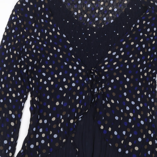 CC Women’s Blue L Polka Dot Chiffon Wrap Ruffle Sequin Blouse