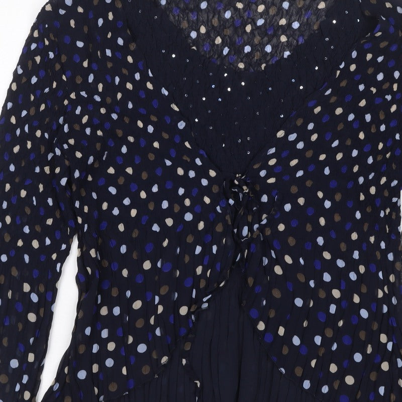 CC Women’s Blue L Polka Dot Chiffon Wrap Ruffle Sequin Blouse