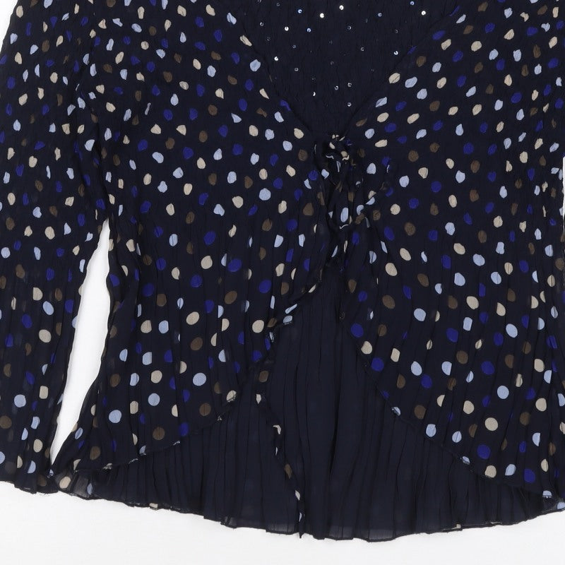 CC Women’s Blue L Polka Dot Chiffon Wrap Ruffle Sequin Blouse