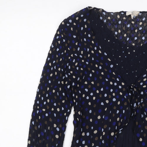 CC Women’s Blue L Polka Dot Chiffon Wrap Ruffle Sequin Blouse