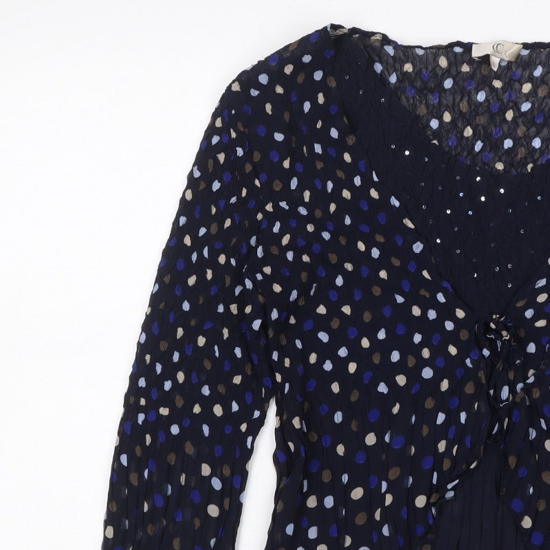 CC Women’s Blue L Polka Dot Chiffon Wrap Ruffle Sequin Blouse
