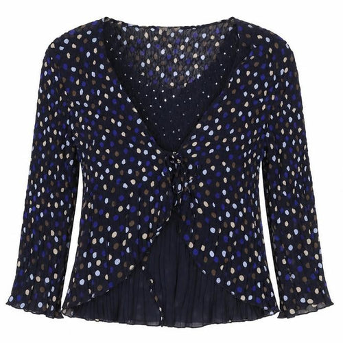 CC Women’s Blue L Polka Dot Chiffon Wrap Ruffle Sequin Blouse