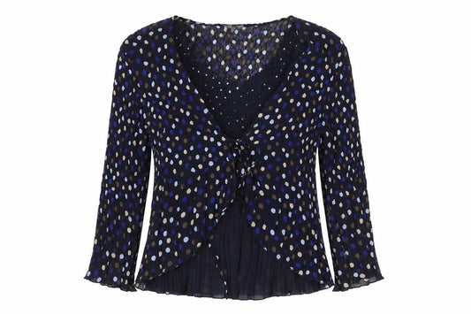 CC Women’s Blue L Polka Dot Chiffon Wrap Ruffle Sequin Blouse