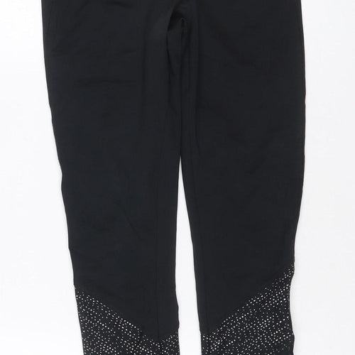 Next Women’s Black Geometric Print Gym Leggings UK 8 Stretch Zip Pocket