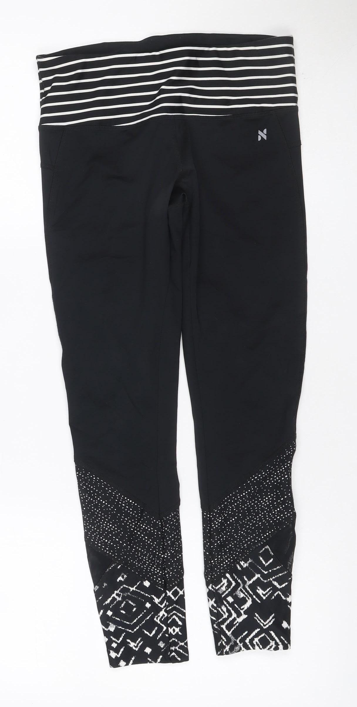 Next Women’s Black Geometric Print Gym Leggings UK 8 Stretch Zip Pocket