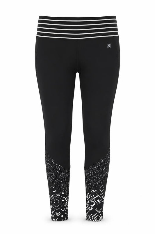 Next Women’s Black Geometric Print Gym Leggings UK 8 Stretch Zip Pocket