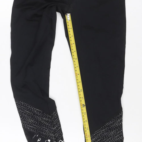 Next Women’s Black Geometric Print Gym Leggings UK 8 Stretch Zip Pocket