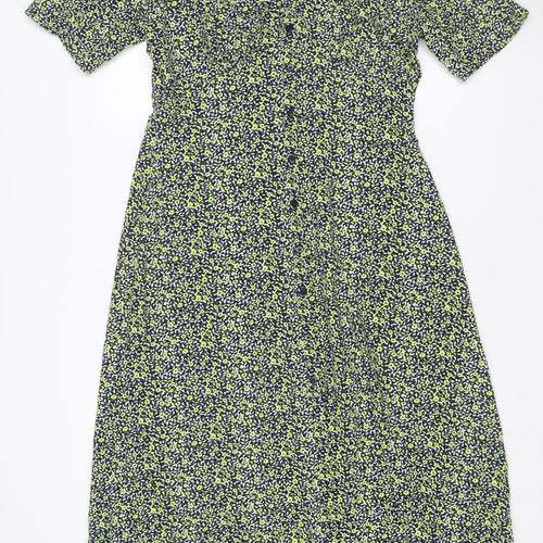 Finery Women Green Floral Midi Shirt Dress UK 12 Long Sleeve