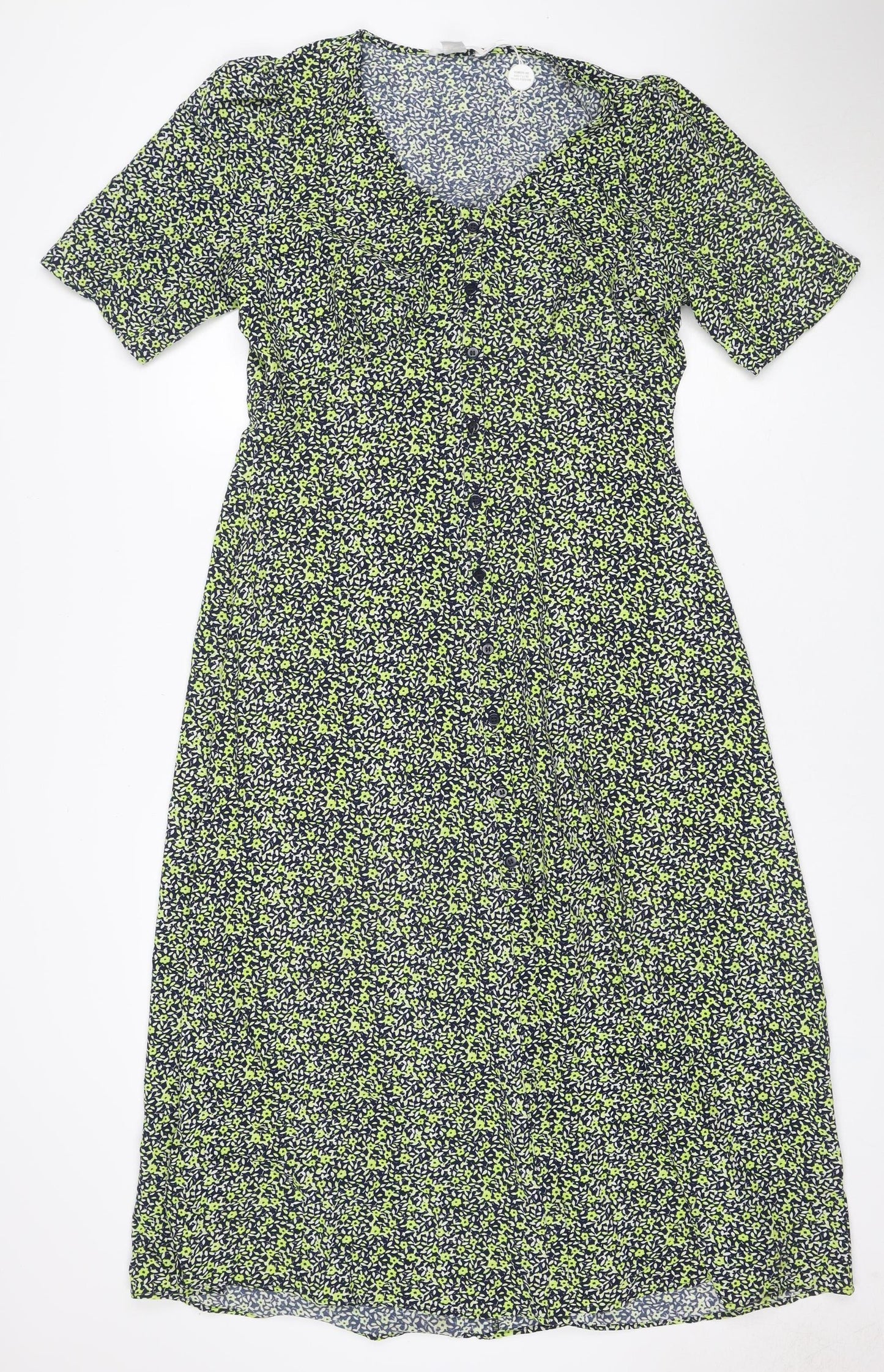 Finery Women Green Floral Midi Shirt Dress UK 12 Long Sleeve