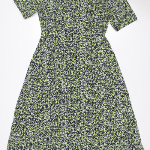 Finery Women Green Floral Midi Shirt Dress UK 12 Long Sleeve