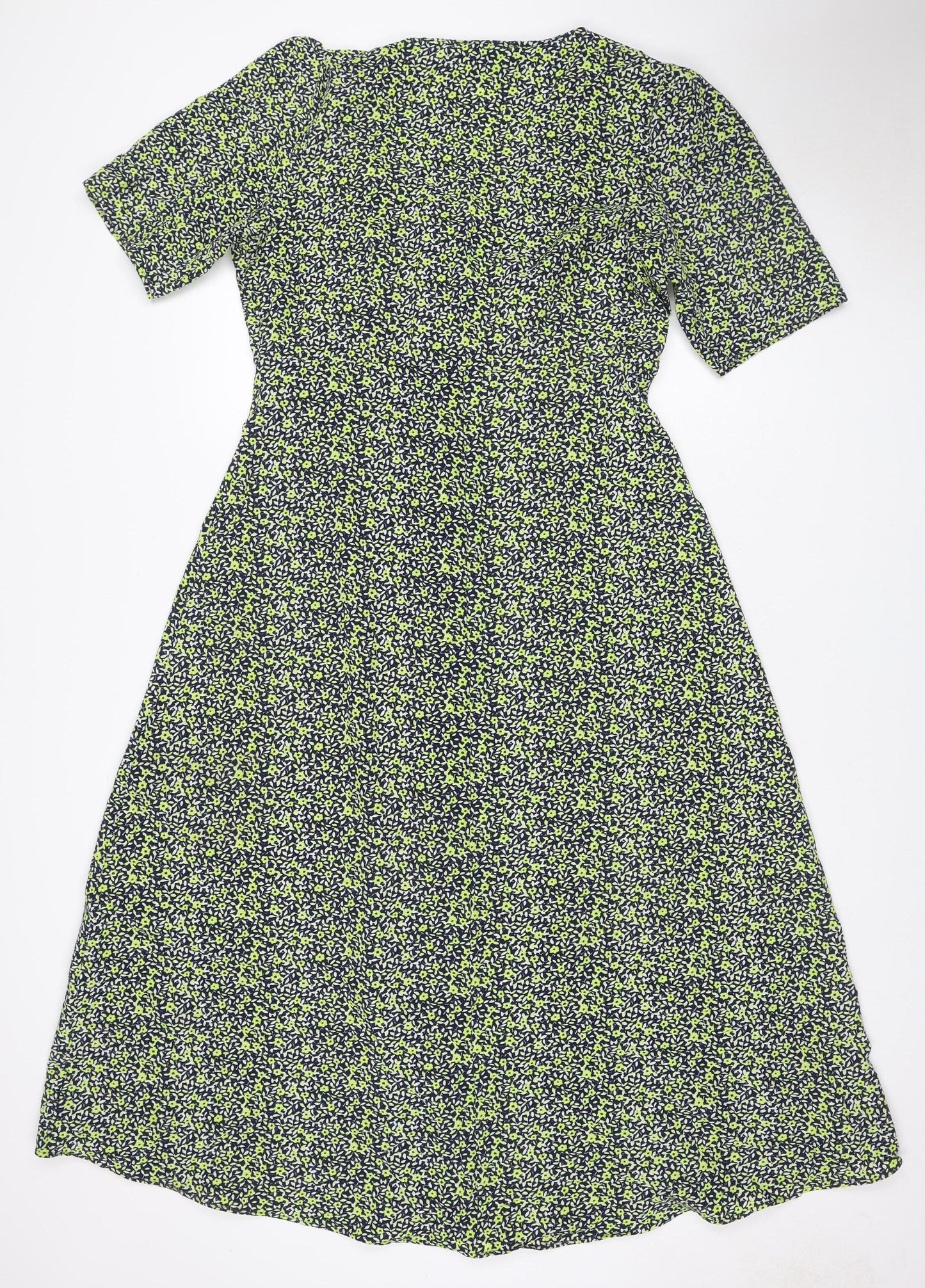 Finery Women Green Floral Midi Shirt Dress UK 12 Long Sleeve