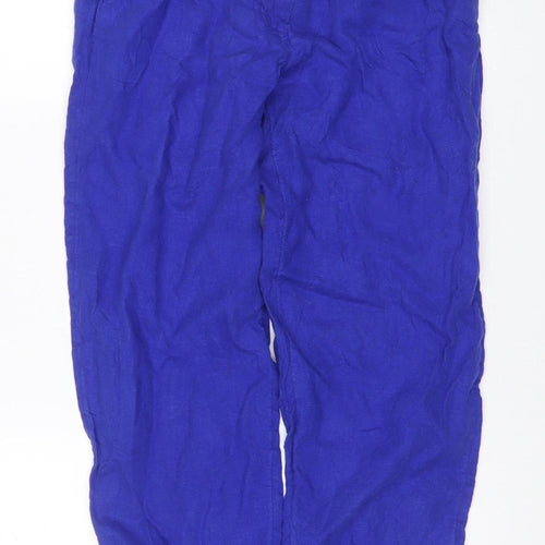 Marks and Spencer Women Blue Size 8 Linen Cropped Tapered Trousers