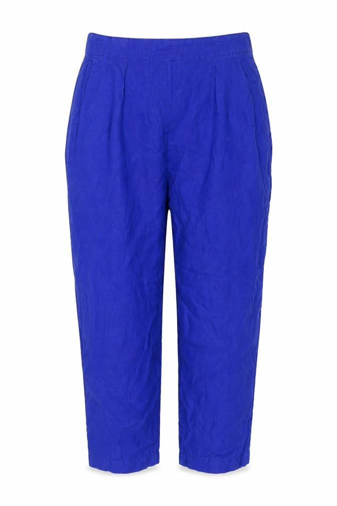 Marks and Spencer Women Blue Size 8 Linen Cropped Tapered Trousers