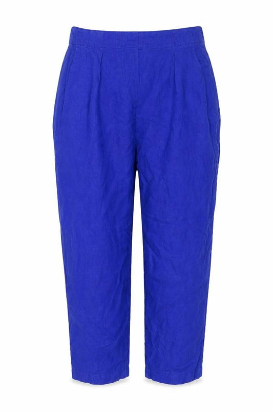 Marks and Spencer Women Blue Size 8 Linen Cropped Tapered Trousers