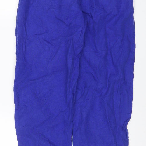 Marks and Spencer Women Blue Size 8 Linen Cropped Tapered Trousers