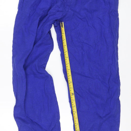 Marks and Spencer Women Blue Size 8 Linen Cropped Tapered Trousers