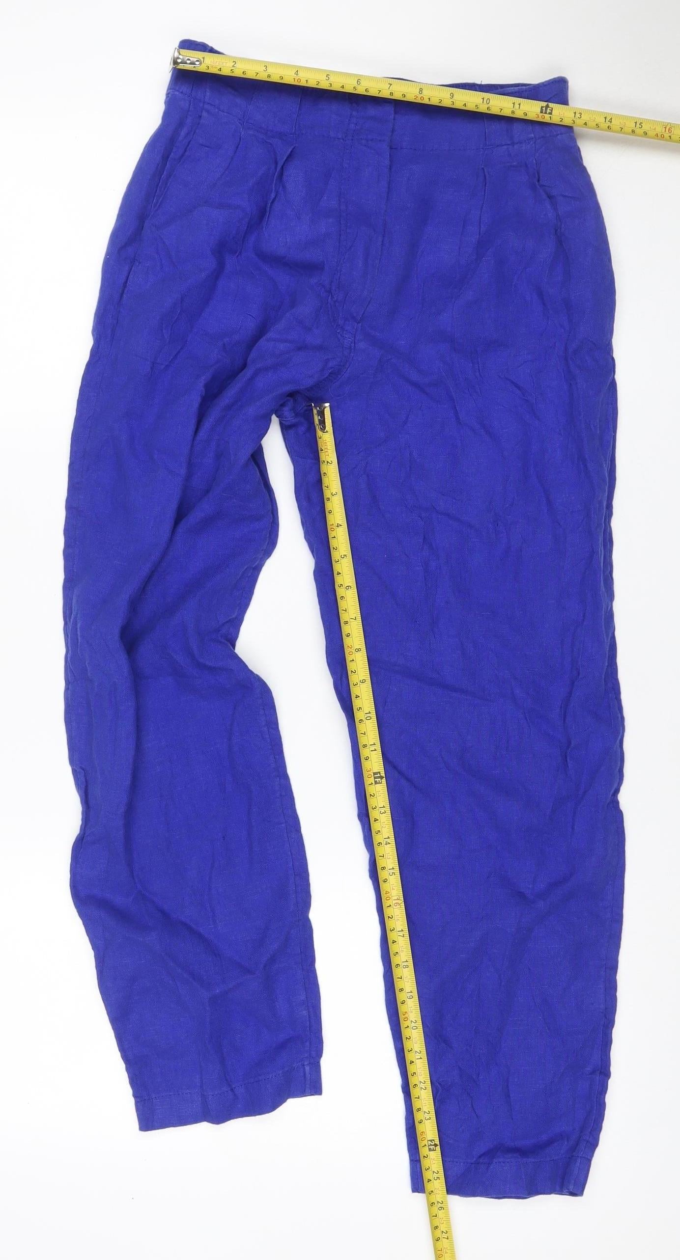 Marks and Spencer Women Blue Size 8 Linen Cropped Tapered Trousers