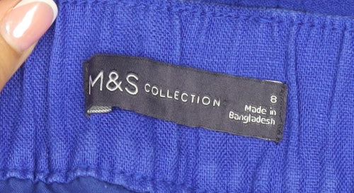 Marks and Spencer Women Blue Size 8 Linen Cropped Tapered Trousers